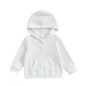 Carolilly Sweat-Shirt à Capuche Zippé Enfant Bébé Unisexe, Veste à Capuche Garçon Fille de Bas Age Printemps Automne Couleur Uni (1-5 ans) (Blanc, 2-3 Years) (La Vie Brillante, neuf)