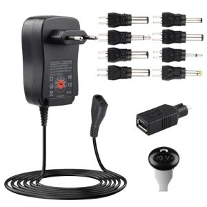 30W Adaptateur Secteur Universel AC DC 3V 4.5V 5V 6V 7.5V 9V 12V, Invers&eacute;e Bloc d'alimentation Transformateur avec 8 Embouts s&eacute;lectionnables pour Bandes LED Routeur TV Box Electronics M&eacute;nages, 2A Max (KangBinHuiStore, neuf)