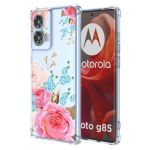SEAHAI Coque pour Motorola Moto G85 5G, Ultra Mince &Eacute;l&eacute;gant en Silicone Souple Fleurs Color&eacute;s Housse Brillante Antichoc, Transparent TPU Gel &Eacute;tui - Pivoine (Liner-EU, neuf)
