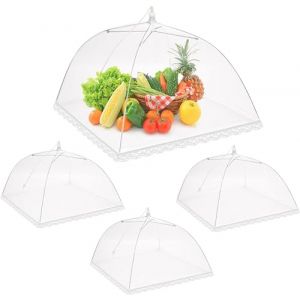 4Pcs Pop-up Cloche Alimentaire Tente, Maille Housse Couverture de Nourriture Pliante Couvre Plat Anti-Mouches Moustiques, Maille Parapluie pour Garder des Insectes et des Mouches Loin Blanc,15X15In (Mxcwir EU, neuf)