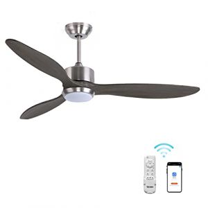 Ovlaim Bois Ventilateur de Plafond avec Télécommande avec LED Lumiere, 132CM, 6 Vitesses, 2 Sens de Rotation, Ultra-Silencieux moteur CC, Gris (Ovlaimeu, neuf)