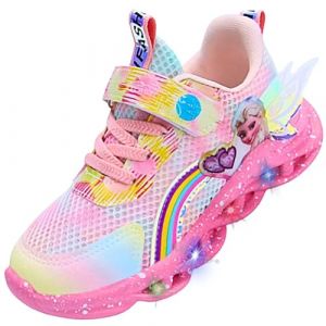 Vorkhuaeri Baskets Elsa LED Lumineuse pour Filles, Chaussures Enfants avec lumières Princesse Les Chaussures de Tennis Sport pour bébés Filles (25,A3-Rosa-Mesh) (Vorkhuaeri, neuf)