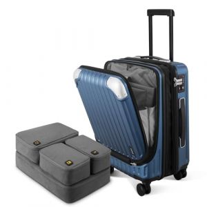 LEVEL8 Valise Bagage &agrave; Main Extensible avec Set de 4 organiseurs, 55cm Bagage &agrave; Main avec Compartiment pour Ordinateur Portable, ABS+PC Hardshell Spinner avec Serrure TSA, Bleu (LEVEL8 Group, neuf)