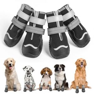 OHCOZZY Imperméables Chaussure Chien, Antidérapantes Bottines Chien avec Sangles Réfléchissantes, Semelles en Résistant à l'usure pour Petits, Moyens et Grands Chiens 4 Pièces(M, Noir) (OHCOZZY, neuf)