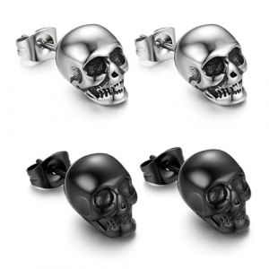 MIRKUZI Boucles d'oreilles pour homme 2 paires de boucles d'oreilles piercing tête de mort pour Halloween, carnaval, homme, boucles d'oreilles tête de mort, boucles d'oreilles hip-hop, punk, jazz (HU  YIFENG UK SHOP, neuf)
