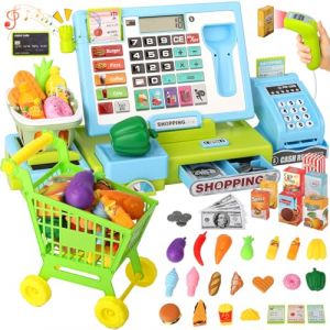 Jouet Caisse Enregistreuse Enfant R&eacute;elle - Jeu de R&ocirc;le Supermarch&eacute; avec Caddie et Argent - Cadeau &Eacute;ducatif pour Gar&ccedil;ons et Filles de 3, 4, 5, 6 Ans (Bleu) (Blinksy BuyNest Marketshop Kft., neuf)