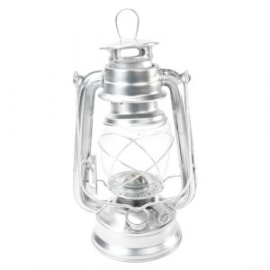 EasyByMall Lampe à pétrole rétro - Lampe à huile vintage avec poignée - Argent - Finition antique - Fer - Lampe à carburant - Lanterne de table pour la maison, le jardin, le camping (EasyByMall, neuf)