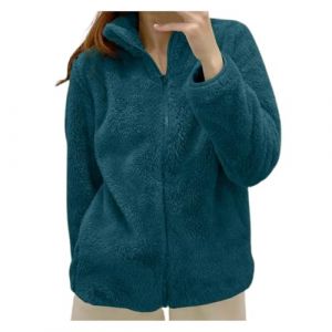 QIUhhpuy Veste Pilou Pilou Femme Sans Capuche Basic Manteau Chaud Polaire Fermeture &Eacute;Clair Manteaux D'hiver Grande Taille Avec Poches Haut Thermique Manche Longue Col Montant Ideal Blouson Femme Hiver (QIUhhpuy, neuf)