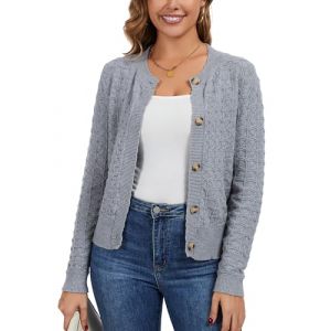 Bol&eacute;ro Femme Cardigan Court Gilet Veste Tricot Bouton Manches Longues &Eacute;vid&eacute;e Robe T Shirt Bretelle Chic R&eacute;tro El&eacute;gante Soir&eacute;e F&ecirc;te D&eacute;contract&eacute; Gris Clair L (Enjyam, neuf)
