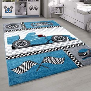 HomebyHome Tapis Enfant Tapis Chambre Enfant Concevoir Formule 1 Bleu 120x170 cm - Tapis Bebe Tapis Poil Court Tapis Chambre Fille et Tapis Chambre Enfant Garcon - Doux Tapis Chambre Bebe à Poils Ras (Homebyhome, neuf)