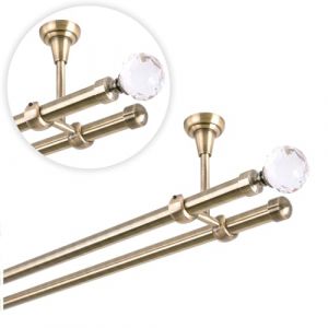 Tringle à rideau 360 cm 2 voies, Or Vieilli, 19 mm, avec boule de cristal, pour montage plafond (trendyhome, neuf)