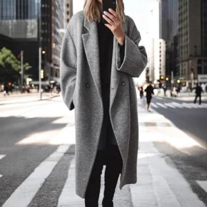 Manteau d'hiver en laine pour femme, tendance, polyvalent, long trench-coat pour femmes, nouveau, automne hiver, manteau en laine, tendance, polyvalent, long trench (XL gris) (popmall-eu, neuf)