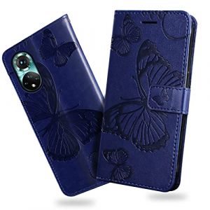 DENDICO Coque pour Huawei Honor 50 5G / Huawei Nova 9, Papillon Imprimé Housse en Cuir PU Magnétique Portefeuille, Étui à Rabat pour Huawei Honor 50 5G / Huawei Nova 9, Bleu (DENDICO, neuf)