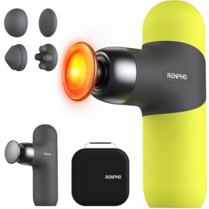 RENPHO Mini pistolet de massage thermique avec fonction chauffante, mini pistolet de massage portable &agrave; percussions tendance, avec coques en silicone color&eacute;es, taille de voyage avec sac de transport, (RENPHO LIMITED, neuf)