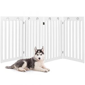 GYMAX Barrière de Sécurité en Bois Pliable 80x50CM pour Chiens avec 3/4 Panneaux, Barrière Extensible avec Charnières Flexibles à 360°, Clôture Jolie pour Animaux (4 Pièces, Blanc) (GYMAX EU, neuf)