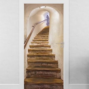 Sticker porte Escaliers en Trompe l'Oeil - Sticker chambre - Autocollant mural d&eacute;coration - Autocollant Porte - trompe l'oeil mural - Stickers Muraux (63x205 cm) (Maseltof, neuf)