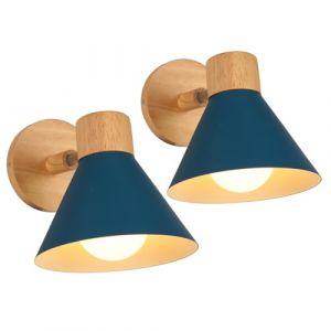 LIGKIN Lots de 2 Appliques Murales Int&eacute;rieur Moderne E27 Lampe Murale Industrielle R&eacute;glable Applique Murale Bois pour Chambre Salon Couloir Caf&eacute;, &Oslash;18cm(Bleu fonc&eacute;) (LigKin Light, neuf)