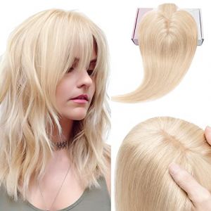 Elailite Volumateur Capillaire Femme Naturel Avec Frange Toupet Cheveux Humain - Extension a Clip Cheveux Naturel - Base en Soie (#18P613 M&Eacute;CH&Eacute; SABLE BLOND/BLOND CLAIR, 35 cm) (Elailite Direct, neuf)