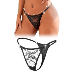 ohyeahlady String Tanga Ficelle R&eacute;Glable Femme Dentelle Grande Taille Mini String Ouvert Sexy Chic Hot Avec Strass G-String Bikini Tanga Sans Couture Invisible Sous-V&ecirc;Tements Feminins T-Back(XXL,Noir) (ohyeahlady, neuf)