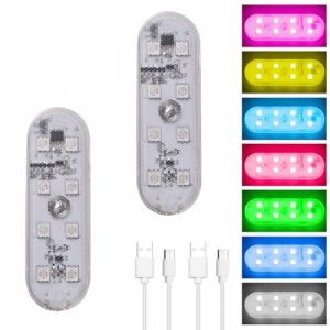 URAQT &Eacute;clairage Int&eacute;rieur de Voiture, 2 pcs Eclairage d'ambiance 7 Couleurs pour l'int&eacute;rieur de la Voiture, 8 LEDs Tactile Plafonnier Rechargeable USB, pour Camion Van Bateau (HAPPYSALLER, neuf)