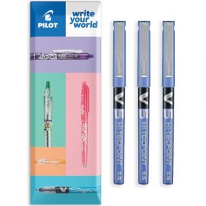 PILOT V5 Hi-Tecpoint Lot de 3 stylos roller &agrave; pointe fine de 0,5 mm avec oreiller (bleu) (OMGHC., neuf)