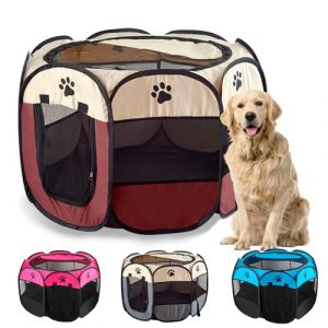 JUPPLIES Parc pour Chien Pliable 73x73x43 cm en Tissu Oxford Imperméable – Enclos Intérieur/Extérieur Portable pour Animaux, Chats ou Lapins – Montage Rapide sans Outils (Marron, 114x114x58cm, 8) (JUPPLIES, neuf)