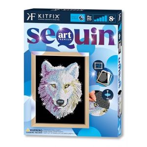 Kitfix - Sequin Art Loup des neiges avec cadre en bois - 27 x 36 cm - Sequin Art Blue Premium - Image &agrave; paillettes - Kit de cr&eacute;ation pour adolescents, adultes et enfants de plus de 8 ans - 1932 (Kitfix, neuf)