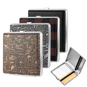 4 Pièces Porte Cigarette Homme, Boite Cigarette, Étui à Cigarettes, Porte Cigarettes Boîte Mince en Métal Acier Inoxydable pour Tabac, Cigarette, Ultra-Mince, Plusieurs Styles (shangyushangwu, neuf)