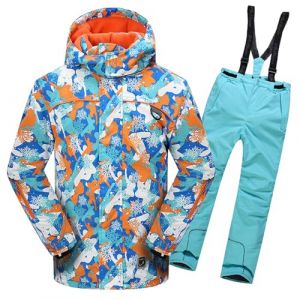 L SERVER Combinaisons de Neige Enfant Garçon à Capuche Coupe-vent et Imperméable Combinaison de Ski Fille en Polaire Chaude Vêtements de Ski, Veste orange + pantalon bleu ciel, 3-4 ans (LSERVER, neuf)