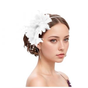 Chapeau bibi vintage pour femme - Voile de mariée - Accessoire de cheveux - Plume - Voile - Banquet - Chapeau en maille - Barrettes à cheveux élégantes - Pour carnaval, cocktail, thé (Woybda, neuf)