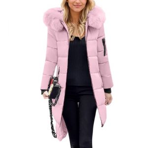 G&eacute;n&eacute;rique Manteau Femme Hiver Veste &agrave; Capuche Col en Fausse Fourrure Outercoat avec Poches Hiver &eacute;Paissir Parka Chaude en Peluche Blousons avec Zipp&eacute; Doudoune Veste Coupe Vent Rose L (Zawalud, neuf)