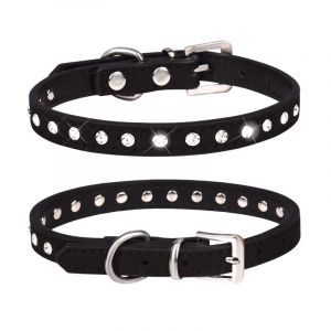 haoyueer Collier en cuir suédine élégant et étincelant avec 1 rangée de strass pour petit animal domestique, chat, chien, chiot, taille M, noir (haoyueer-uk, neuf)