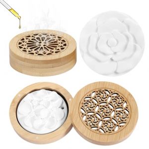 Yimomoyi 2 Pièces Diffuseur D'Huiles Essentielles en Plâtre avec Boîte à Parfum en Bois, Diffuseur Huiles Essentielles avec Pierre Parfumée, Galet Diffuseur Huile Essentielle Fleur pour Chambre/Bureau (YIMOMY, neuf)