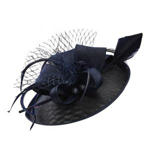 Bibi vintage des ann&eacute;es 50 - Voile - Robe &agrave; plumes - Chapeau de mariage - Voile de visage - Chapeau de th&eacute; - Pour fille (bleu marine, taille unique) (jksmyx, neuf)