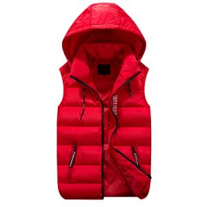 GIBZ Homme Veste sans Manches Doudoune L&eacute;g&egrave;re Gilet &agrave; Capuche Manteaux &eacute;pais en Chaud Hiver avec Poches Zipp&eacute;, rouge, XL (Shopzo EU, neuf)