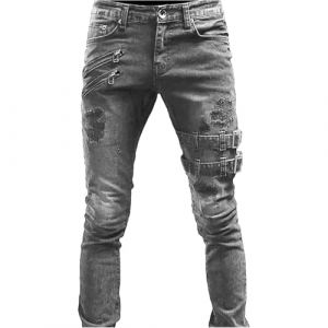 Hommes Multi - Poches Jeans Cargo Side Bags Hommes Crayon Hip Hop Cargo Jean Jogging Pantalons (S3 Gris,M) (ZDJSWJ STORE, neuf)