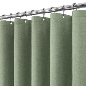 VANZAVANZU Rideau de Douche Lin avec Anneaux en M&eacute;tal Imperm&eacute;able Anti-Moisissures Polyester Tissu Rideau Salle de Bain Lourd pour Baignoire Cabine de Douche - 275x182CM (Gris Vert) (VANZAVANZU FR, neuf)