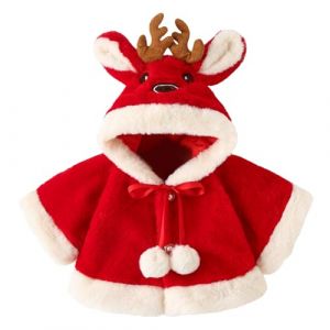Cape Enfant, Cape Rouge Courte &agrave; Capuche en Fausse Fourrure Hiver Capes Chaperon Rouge Forme Renne Chic Chaud Capes de Princesse avec Boutonn&eacute; pour No&euml;l, F&ecirc;te, Carnaval, Halloween, Anniversaire (tangksye, neuf)