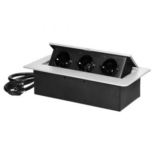 Miratic Bloc Prise Encastrable Plan de Travail avec Bord Plat et 3 Prises Schuko Multiprise Bureau adaptée à la Norme Allemande Bloc Prise Escamotable (Schuko) (Blanc) (Vermann, neuf)