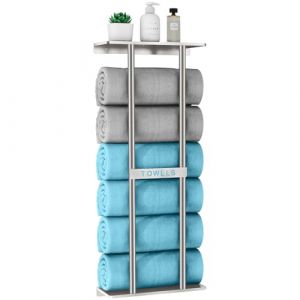 STWWO Porte Serviette Murale 76cm Porte-Serviettes Salle de Bain Grand Rangement Support pour Serviettes Roul&eacute;es Range Serviettes de Bain, Argent, 76x32x14cm (HongWei Household Store, neuf)