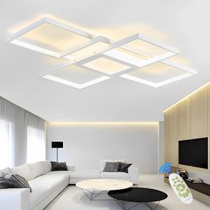 Qiaomao Luminaire Plafonnier LED Dimmable Salon Lustre avec Telecommande, 120W Moderne Plafond Chambre Lampe, Plafonnier Rectangulaire, Boîte de jonction centrale Éclairage intégré, Blanc, 140cm (CXJZHMYV587, neuf)
