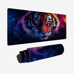 Grand Tapis de Souris Gaming XXL 700 x 300mm, Tigre Tapis de Souris Animal Motif Bords Surpiqués, imperméable Mouse Pad avec Base en Caoutchouc Antidérapant Surface, Accessoire Bureau Decor,Model208 (Wjfzsccn, neuf)