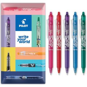Pilot FriXion Clicker Lot de 5 stylos roller &agrave; friction effa&ccedil;ables Pointe r&eacute;tractable Pointe 0,7 mm Largeur de trait 0,35 mm Portefeuille tropical Rose rouge, violet, bleu clair et vert (OMGHC., neuf)