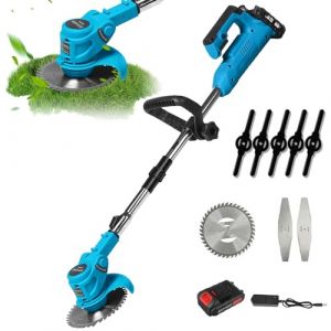 Portable Tondeuse Gazon,Pliable Coupe Bordure,Débroussailleuse à avec 1/2 Batteries électrique Tête Réglable et Poignée Télescopique pour Pelouse Jardin Terrain Agricole (1 Batterie) (QIANSHENG LTD, neuf)