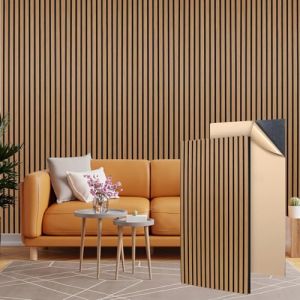 GUUSII HOME Panneau Acoustique Mural en Bois 4 Pi&egrave;ces Autocollante Plaque Isolation Phonique Tasseaux Mur Dalle Isolant Sonore Plafond Panneaux Insonorisation Int&eacute;rieu Decoratif 120X60cm(En teck) (GUUSII HOME, neuf)