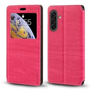 Shantime &Eacute;tui Rabat Cuir Fen&ecirc;tre Compatible avec Samsung Galaxy A17 5G, &Eacute;l&eacute;gant Affichage Transparent, Fermeture Magn&eacute;tique Cach&eacute;e Porte-Carte(Rouge Rose) (Shantime, neuf)