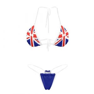 Suhoaziia Ensemble Bikini &agrave; Bretelles Transparentes Bikini Br&eacute;silien Micro Strings pour Femmes Sexy Sans Ligne de Bronzage, union jack, M (guangzhouyangtongshangmaodiangerenduzi, neuf)