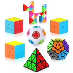 Vdealen Speed Cube Magique 2x2 3x3 4x4 Pyramide Megaminx Snake Rainbow Ball Cube de Vitesse, Lisse Autocollant Magic Cube Puzzle, Cadeau pour Enfants Les Adolescents Adultes(7 Paquet) (VDEALEN Direct, neuf)