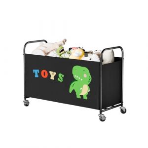 GRANNY SAYS Coffre à jouets à roulettes, 135L organisateur de rangement de jouets extra large, coffre à jouets avec roue, coffre à jouets pour chambre d'enfant organisant les peluches, Noir (SEMPERFUN, neuf)