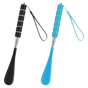 AYBUY 2 Pcs Chausse Pied,Chausse Pied Long Telescopique 28,5-70,5 cm,Chausse Pieds Long Manche en Métal et Plastique Shoe Horn Convient à Toutes Les Tailles de Pieds (Noir+Bleu) (withchance, neuf)